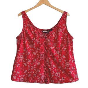 Zoey Beth 2X Tank Top Paisley Red White Tie Chest Plus Size Shirt Western Blouse